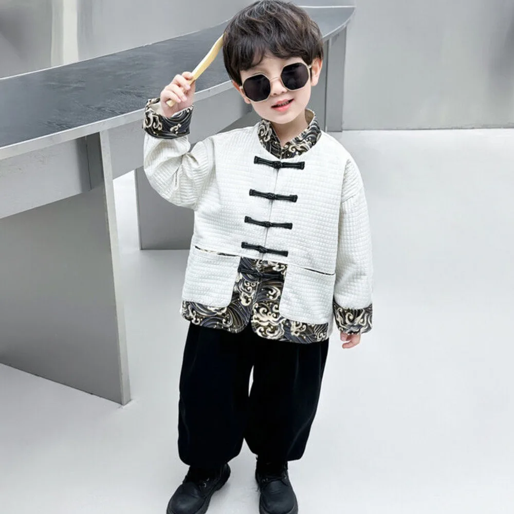 

Boys Jacket Chinese Style Hanfu Tang 2024 New Spring And Autumn Contrasting Colors Children's Ancient Frog Clothing Coat