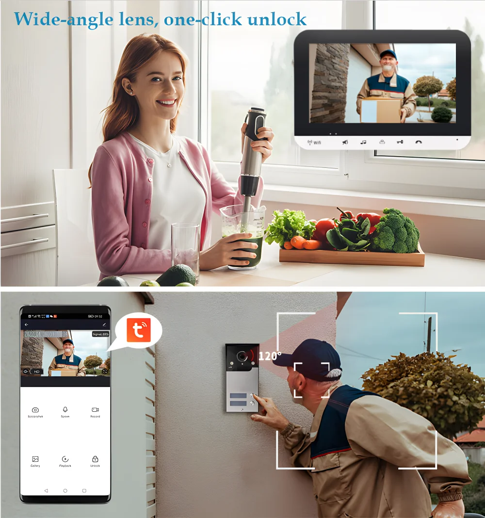 7 Inch Tuya WiFi Video Intercom in Private House Smart Interphone Doorbell Camera Door Entry System for 2 3 4 Home Apartment