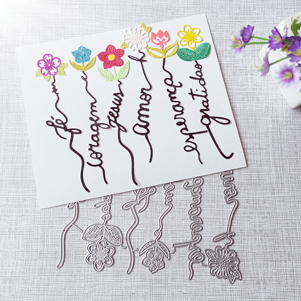 New 6 Spanish Phrase Flowers cutting dies scrapbook decoration embossed photo album decoration card making DIY crafts