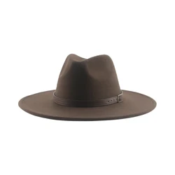 Czapki dla kobiet kapelusz czapki czapka męska mężczyzna Fedoras zima filcowany kapelusz duże rondo 9.5cm pas zespół Casual solidna Panama Cap Sombrero Hombre