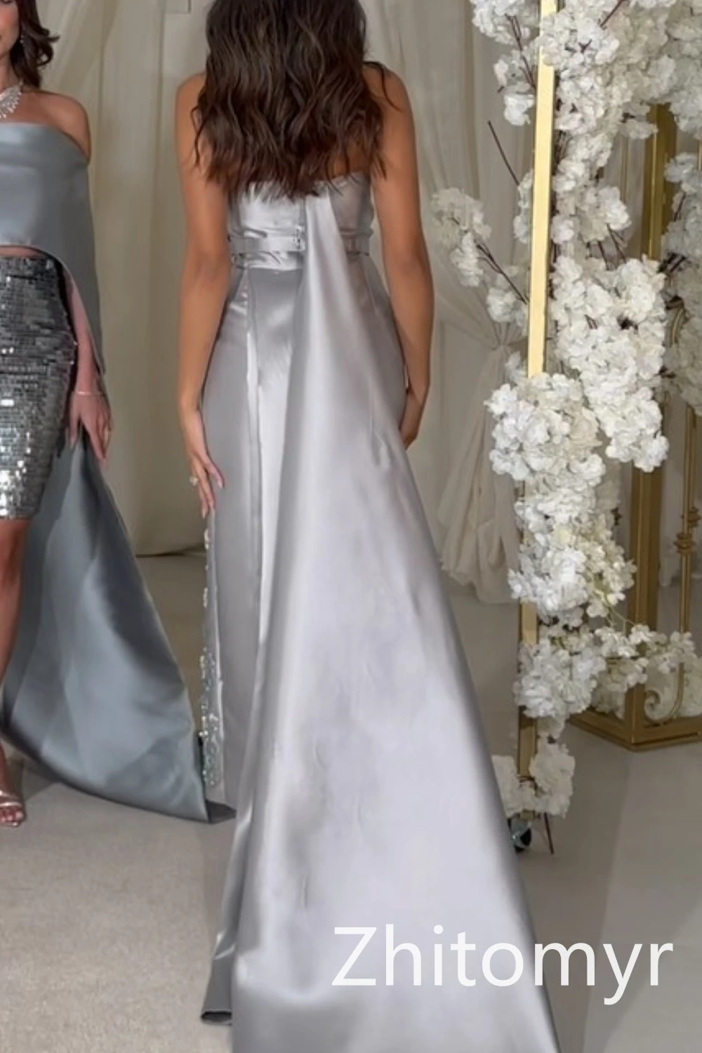 Exquisite Strapless Sheath Prom Dresses Rhinestone Watteau Paillette / Sequins Taffeta Anke length Evening vestidos