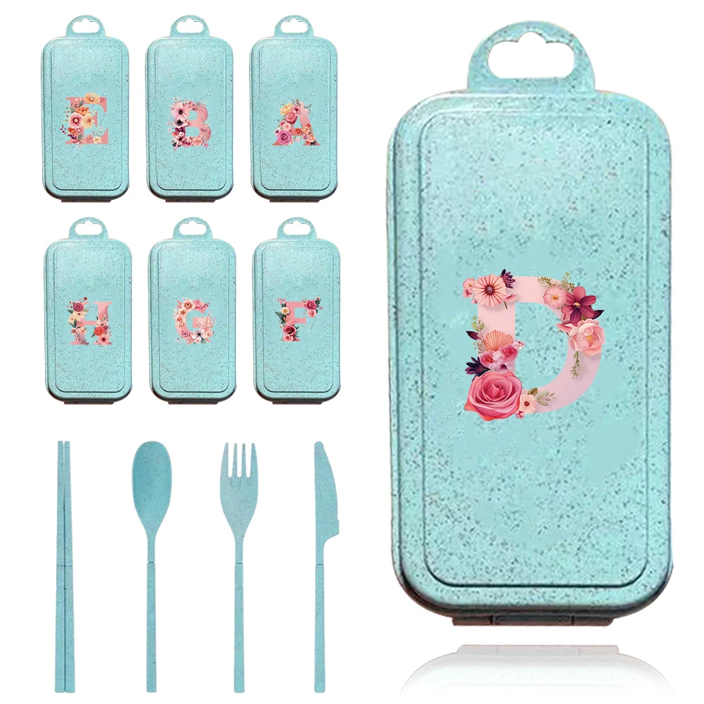 

Portable Reusable Tableware Wheat Straw With Fold Fork Knife Spoon And Chopsticks Pink Rose Initial Name 26 Letters Pattern