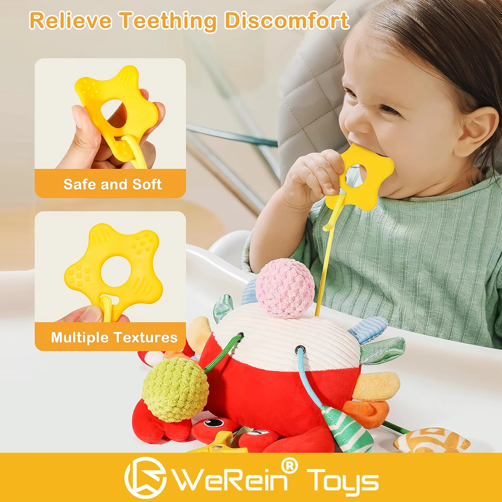 Jouet de dentition sur le thème des animaux pour bébé avec miroir, éducation précoce, design extractible, mobile de lit mignon et interactif pour nourrissons