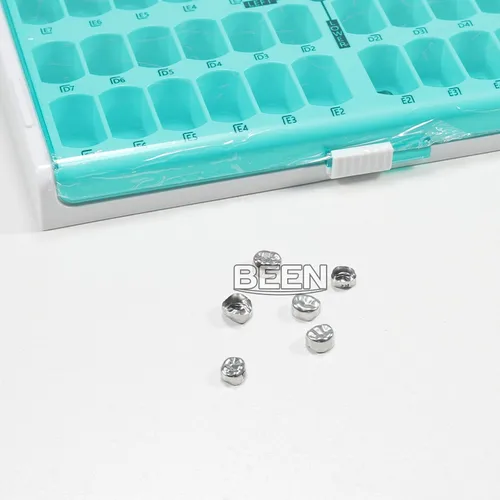 Imagen 2 del producto 48 Uds coronas dentales para niños herramientas de terapia de ortodoncia de odontología temporal de acero inoxidable de Metal preformado para niños