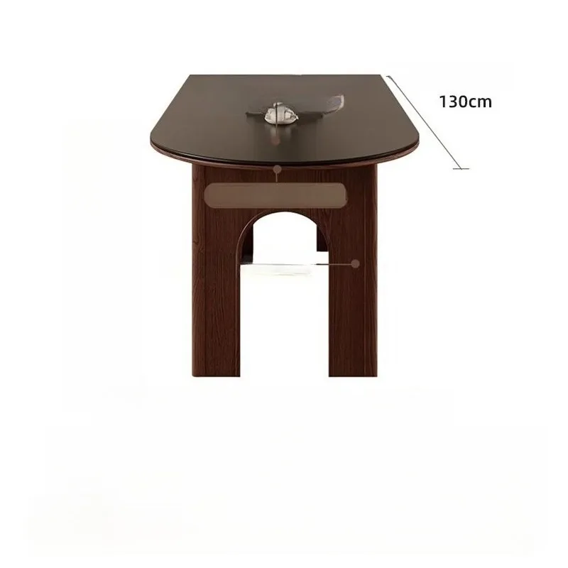 

Medieval French matte black slate solid wood small apartment walnut ash wood semi-round wall island dining table and chairs