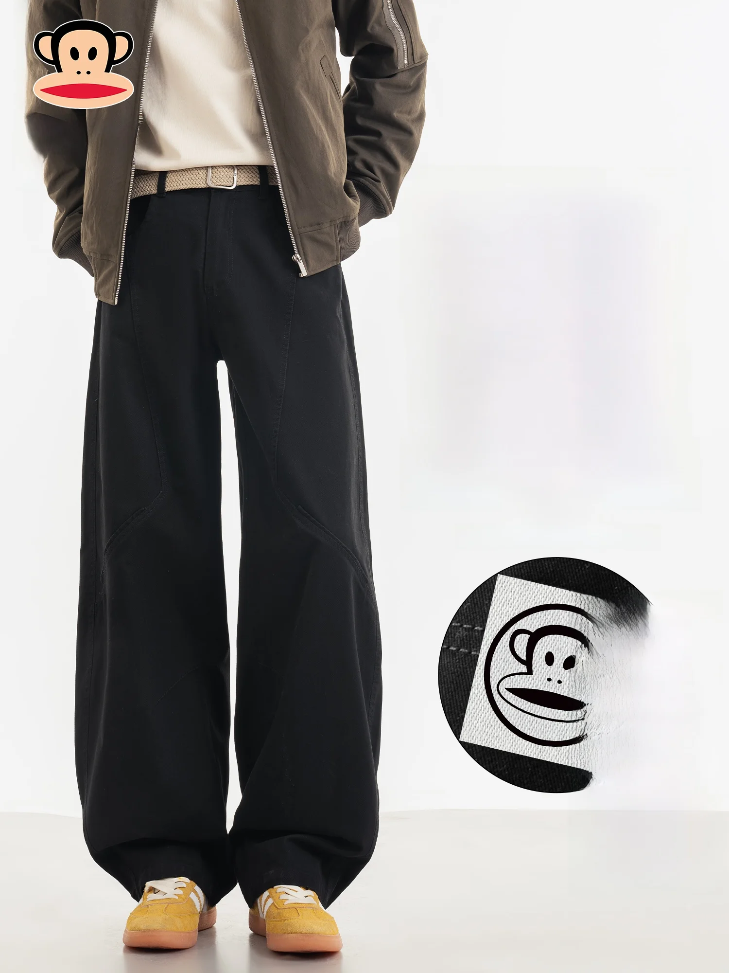 

PaulFrank Thiened Fce Lined Casual Pants Men's Spring Warmth Workwear Trousers Loose Fit Straight Leg Winter Wear