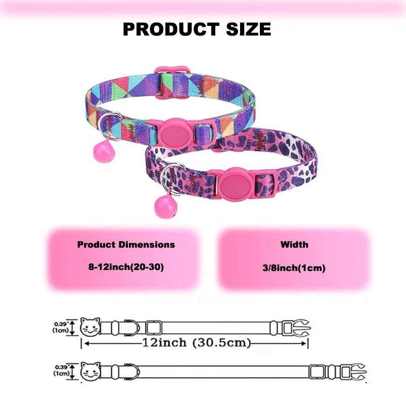 Pattern 2 Pack,Cute Classic Safety Buckles and Bells,Adjustable Printed Nylon Colorful Pink Pet Cats collar