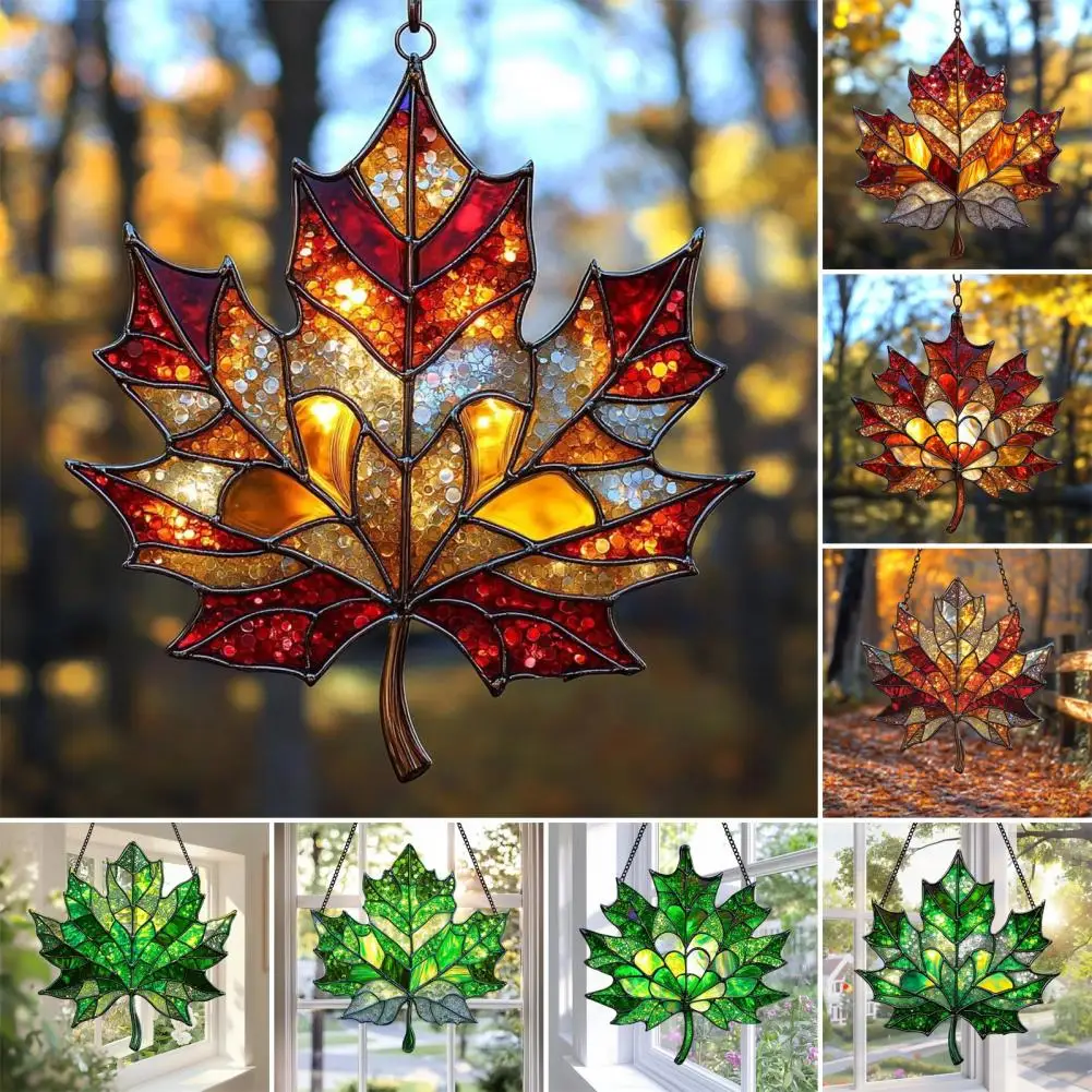 Maple Suncatcher Maple Leaf Window Hanging Handcrafted Maple Leaf Fall Ornament Suncatcher Set Stained Glass for Thanksgiving