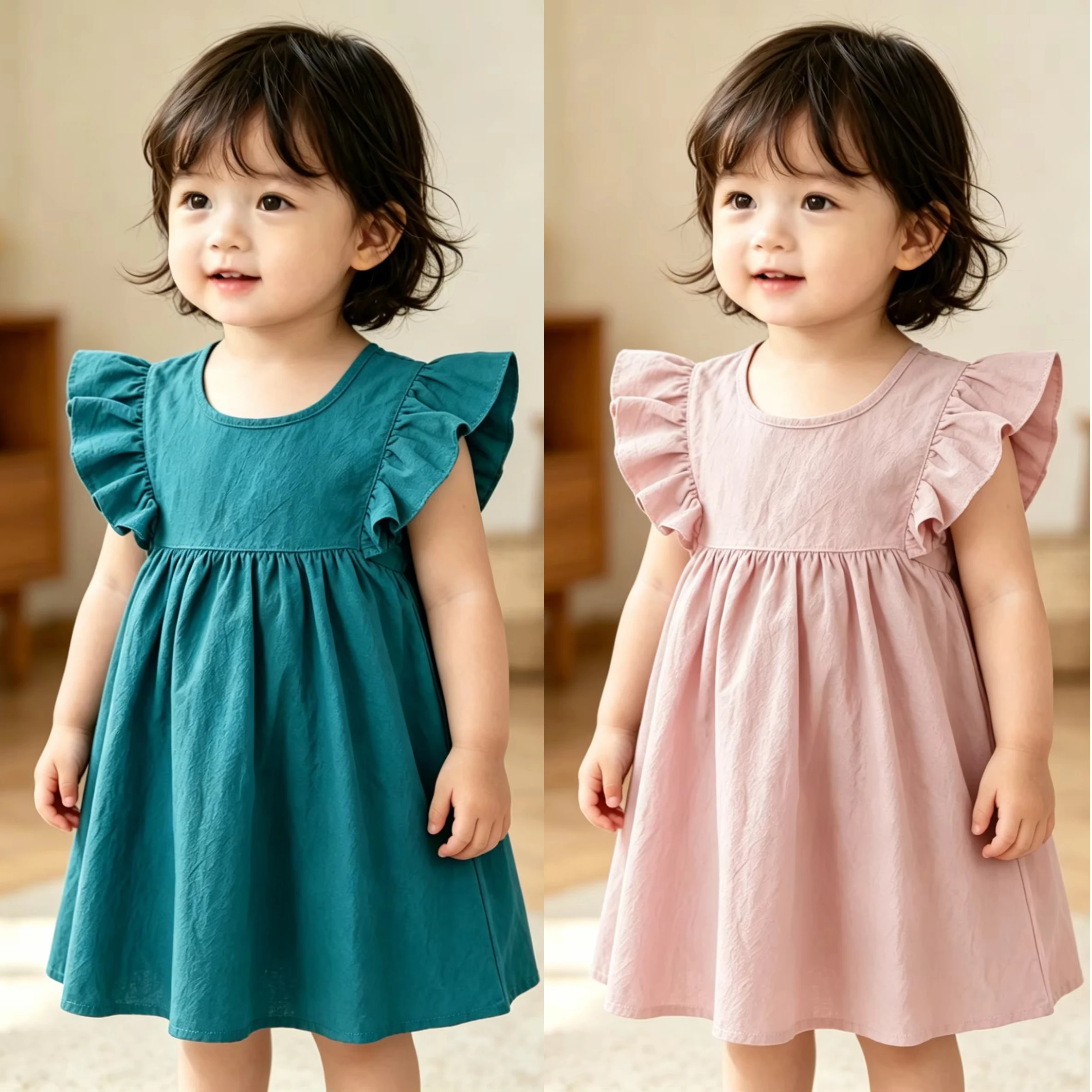 0-5Y Toddler Baby Girls Cotton Dress Ruffle Fly Sleeve Backless Tie Summer Casual A-line Sundress for Kids