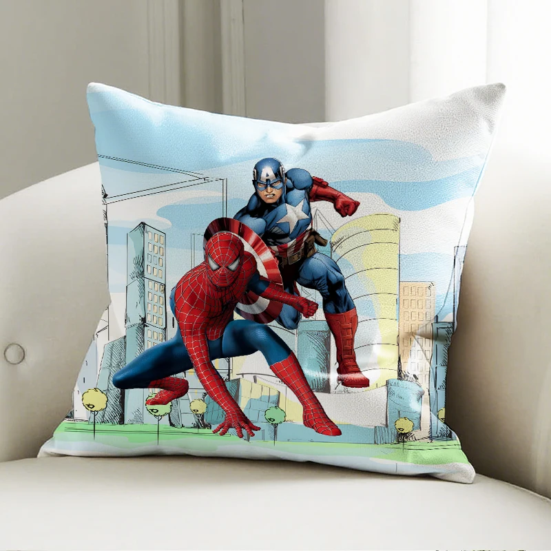 

Marvel Spiderman & Captain America Pillow Cover City Pattern Decorative Cushion Sofa Bedroom Superhero Gift