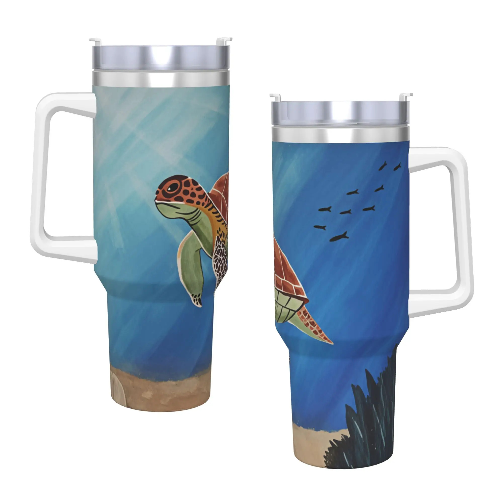 Stainless Steel Tumbler Hand Painted Sea Turtle Underwater Scene Mugs Cup With Straws  Travelist Hot Drinks Water Bottle