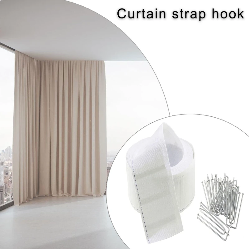 6 Meter Curtain Pleating Tape White Pleater Tape with 15Pcs 4 Prongs Curtain Pleat Hooks Clips for Making Home Decors