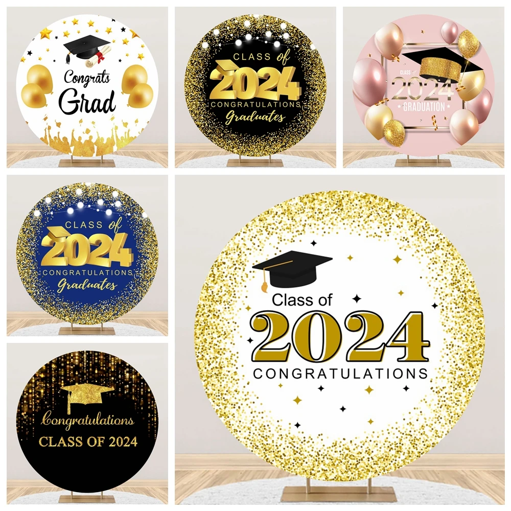 

Happy Graduation Round Backdrop Cover Class of 2024 Congrats Grad Prom Party Student Portrait Circle Photography Background Deco