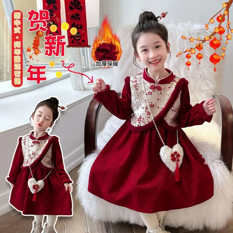 

Girls' Winter Dress Red Festive Baby Autumn Winter New Year Outfit Princess Dress Trendy