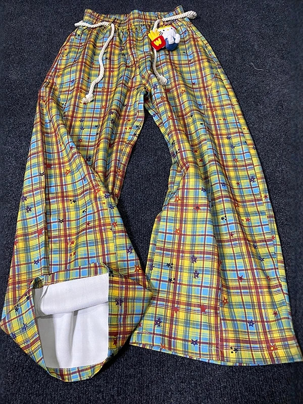 

American Street Sle Plaid Pants Loose BF Lazy Sle Sports Casual Long Trousers Men Women High Waist Straight Leg Trousers