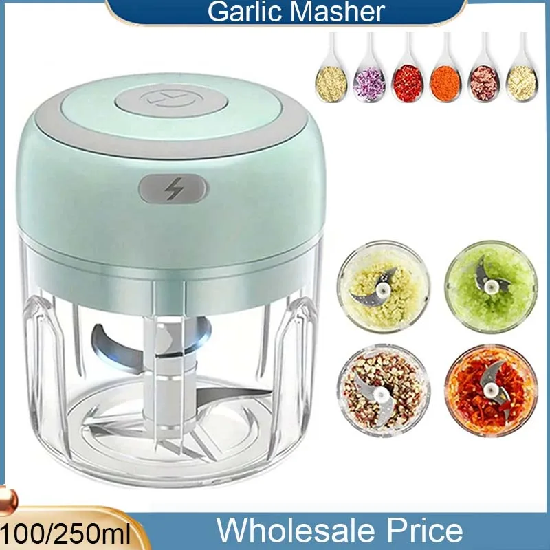 Mini Picadora de Alimentos de 100/250 ml, Picadora de Ajo con Carga USB, Picadora Eléctrica de Ajo, Potente Trituradora de Jengibre, Ajo, Cebolla y Carne