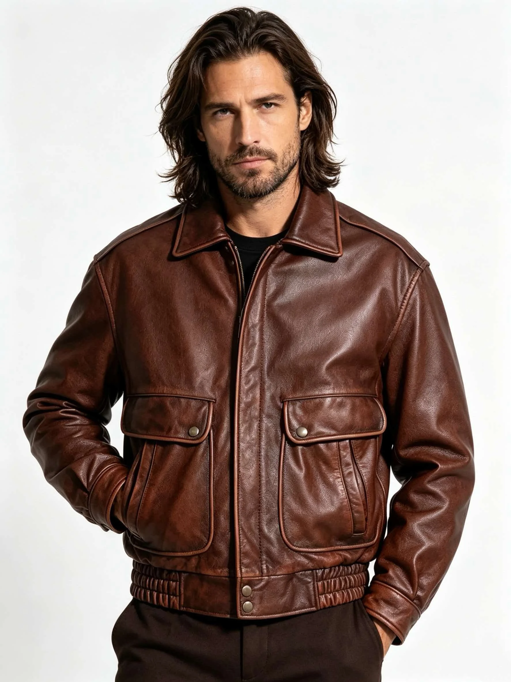 Genuine Natural Thick Cowhide Turn-Down Collar Casual Coat Red Brown Winter Leather Jacket Men Retro Style Plus Size 5XL