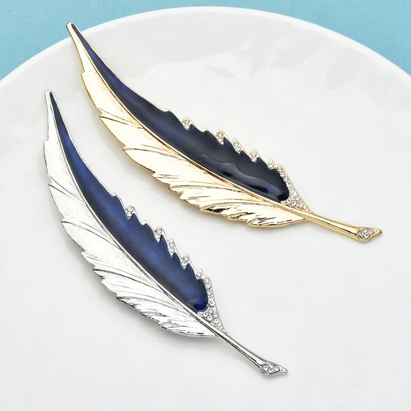 Wuli&baby Big Feather Brooches For Women Unisex 2-color Enamel Beauty Feather Leaf Party Casual Brooch Pins Gifts