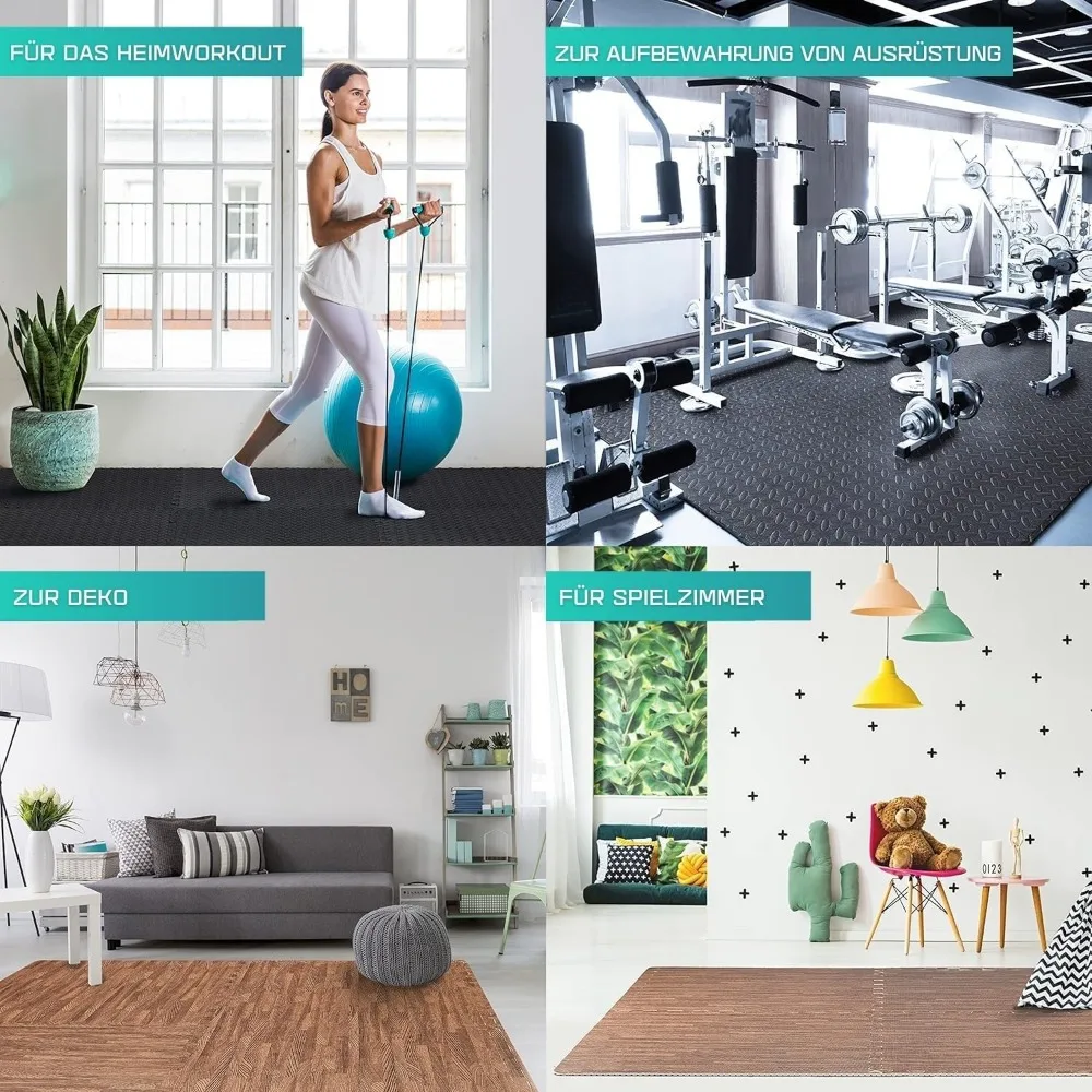 Tappetino per esercizi puzzle 24sqft-120sqft per palestra di casa, piastrelle per pavimenti in schiuma ad incastro eva con bordo per attrezzature da allenamento