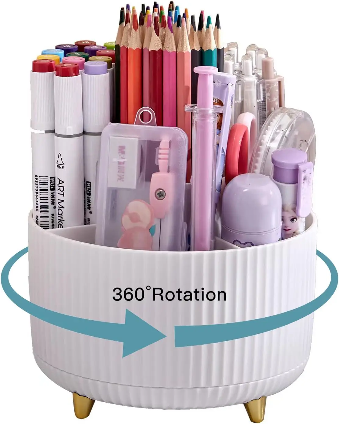 360° Rotating Pen Holder Desk Stationary Organizer Box 5 Slot Pink Office Kawaii Storage for Desktop Organizers Office Supplies