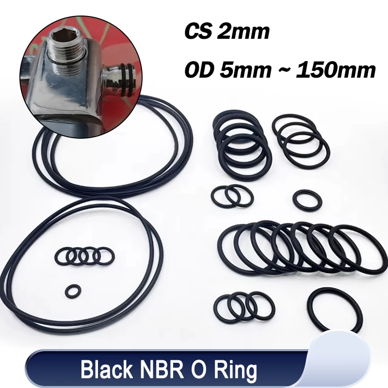 10/50/100Pcs Black NBR O Ring Gaskets CS 2mm OD 5mm ~ 150mm Nitrile Butadiene Rubber Spacer Oil Resistance Sealing Washer
