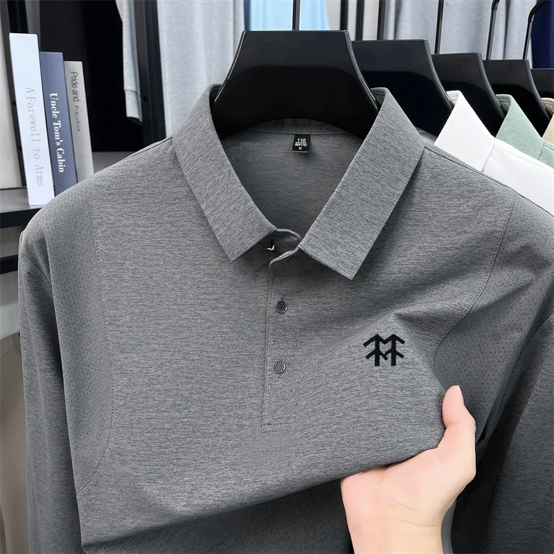 Original Luxusmarke Herren Bedrucktes Poloshirt Herbst Neu Einfarbiges Langarm-Revers-T-Shirt Mode Business Herrenbekleidung – Detail 11