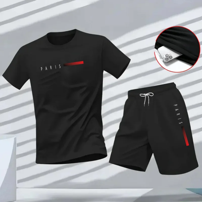 

Men's 2 Piece Tracksuit O-neck Short Sleeve Shirt And Shorts Set plus Size Summer Running Suit T-shirt Man Clothing