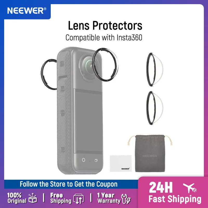 

NEEWER X4 Lens Guards Accessories for Insta360 X4 Action Camera 2 Pack for Insta 360 x4 Removable 10H Hardness HD Tempered Glass