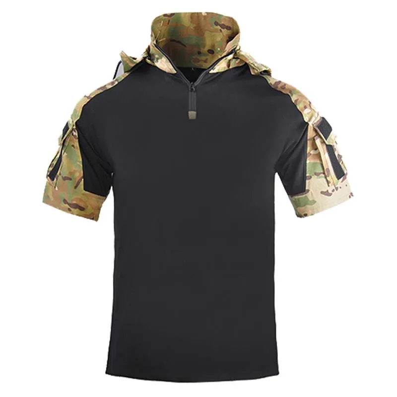 Tactical T-shirts Men Army Green Combat Camouflage T Shirt Men Military T-Shirt Hooded Cotton Men's Hunting Outfit Outwear