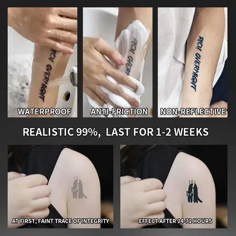 Lekfull katt tillfällig tatueringsklistermärke, vattentät och långvarig, realistisk ört-tatueringsklistermärke för arm och nyckelben. 10 best sales örttatuering - №8