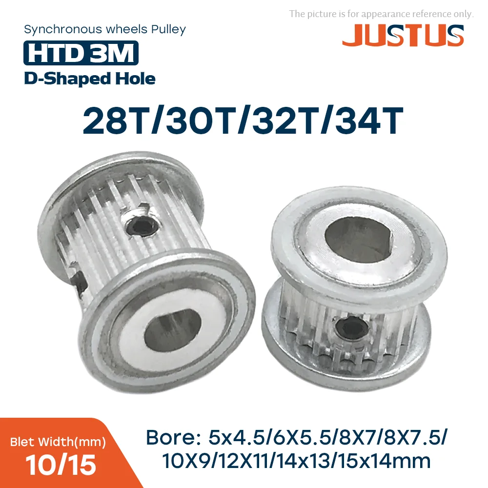 

28T/30T/32T/34 Teeth HTD 3M Timing Pulley AF Type D-hole 5x4.5mm~15x14mm Synchronous Wheel Drive 11/16mm Bandwidth Pitch 3mm