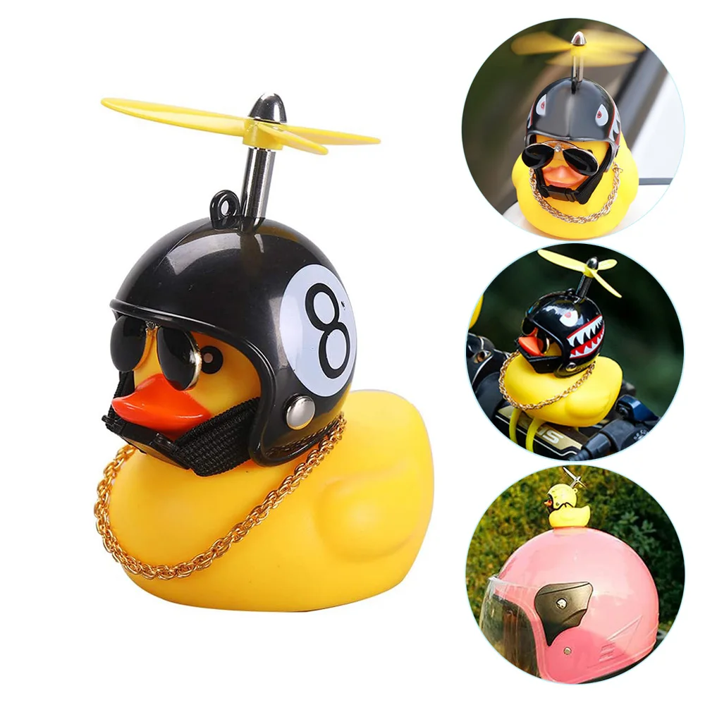 

Rubber Duck Car Ornaments Small Yellow Duck Car Dashboard Decorations BIcycle Motorcycle with Propeller Helmet Without Lights