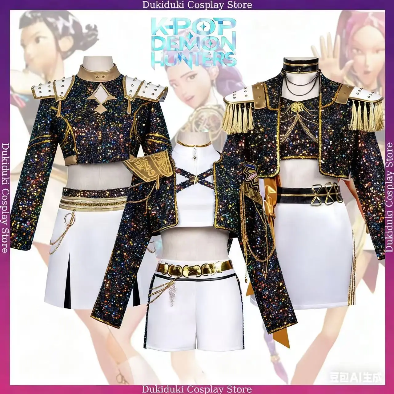 

Костюм Rumi KPOP Demon Hunter для девочек, черный костюм Gloden, маскировка, униформа для ролевых игр, платье для косплея на Хэллоуин