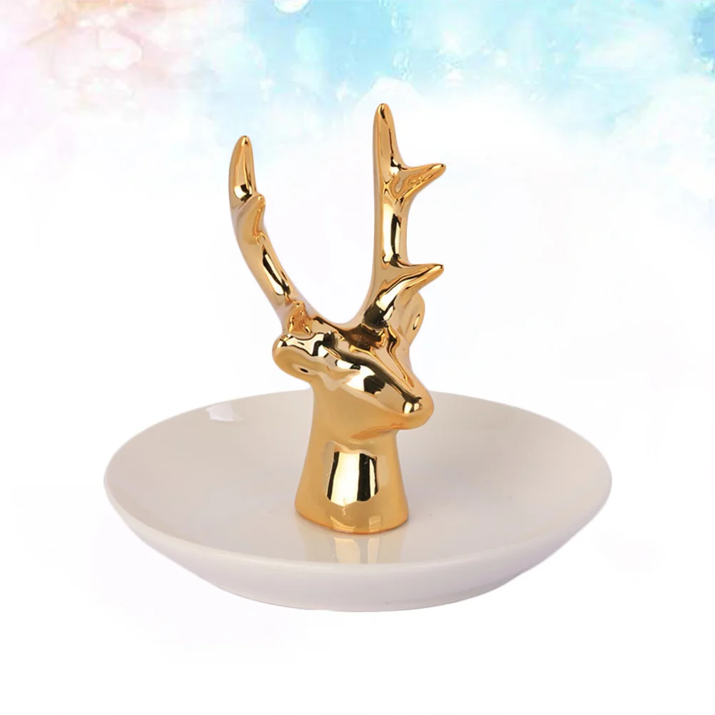 2Pcs Jewelry Storage Plates Golden Deer Head Ceramic Decorative Ring Dish Tray Organizer Jewelry Holder for Bracelet Earrings