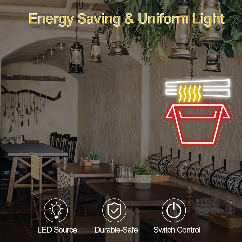 Ramen Neon Signs, USB Powered with Dimmable Switches, Home Bar, Kitchen, Food Signs for Wall Decoration