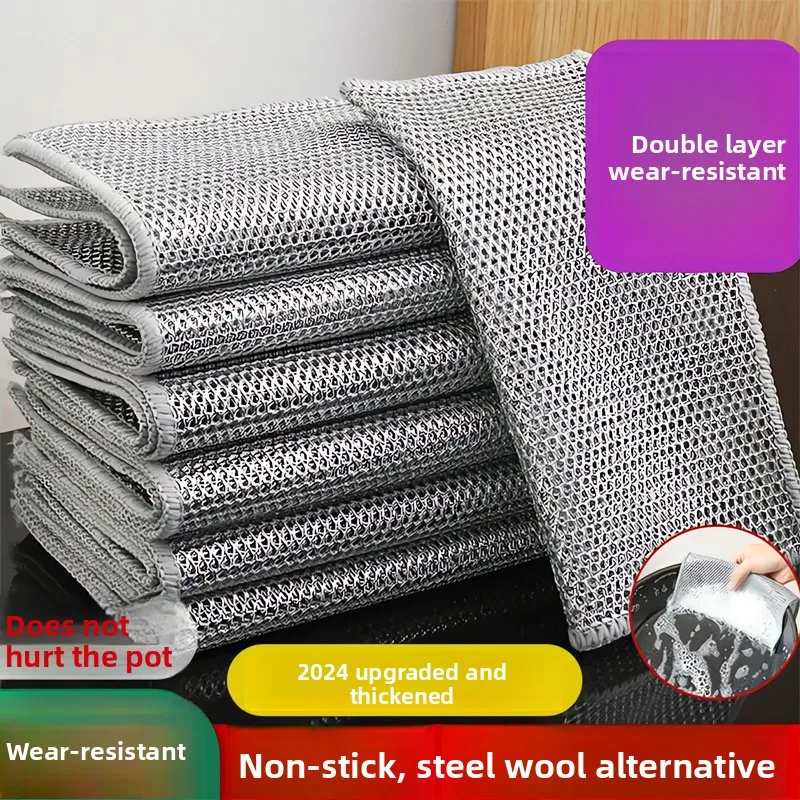 

Серебряная салфетка Tead, двухсторонняя салфетка для чистки из металлической проволоки, замена стальной шерсти, бытовой инструмент для чистки