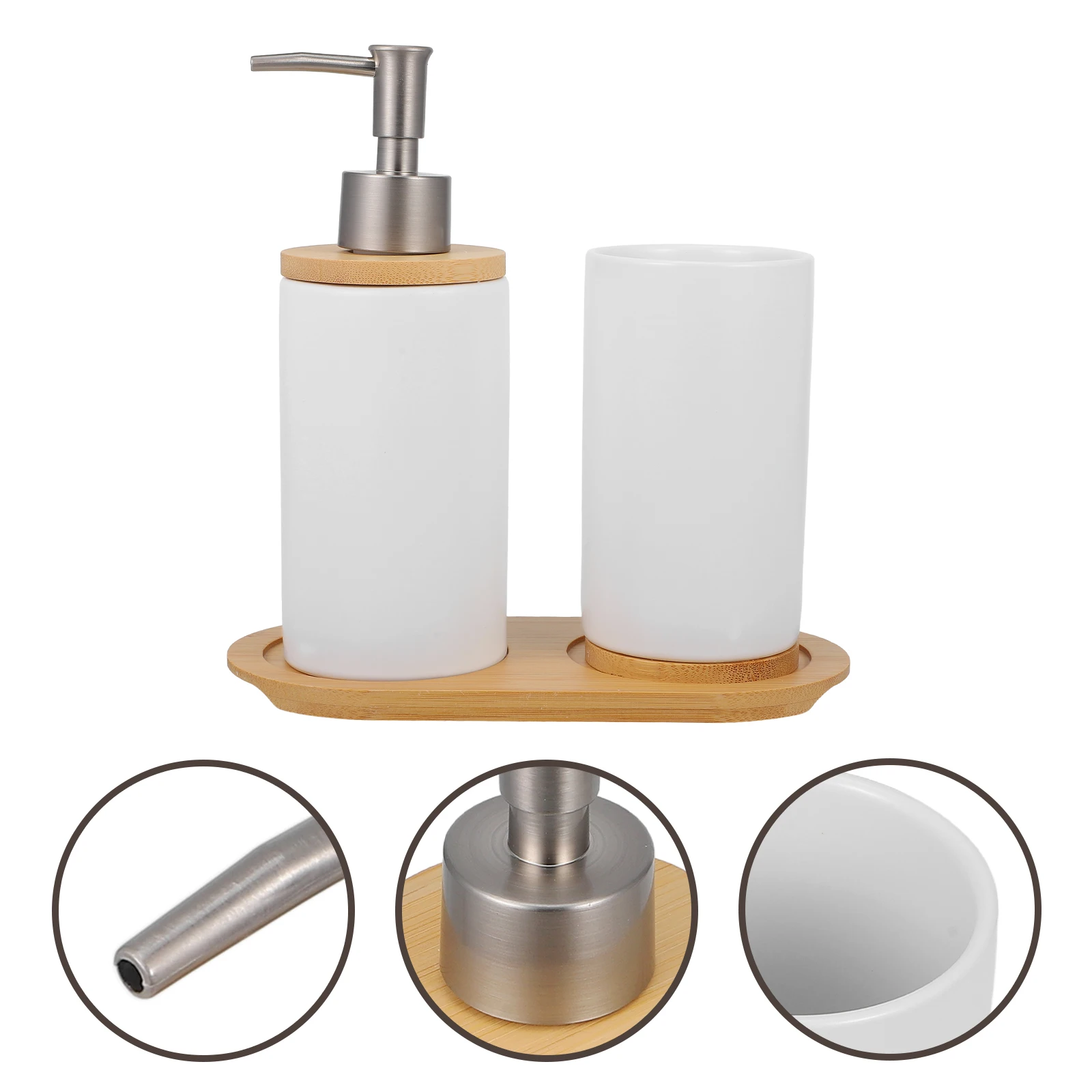 

1 set Ceramic Bathroom Accessories Set Portable Lotion Dispenser Shampoo Bottle Soap Container For Home Use Bamboo Style Storage