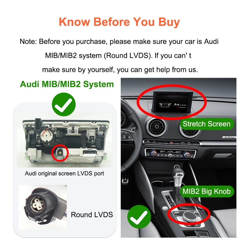 Bonroad OEM Bildschirm-Upgrade-Schnittstellen-Nachrüstsätze für Audi MIB MIB2 System A3 A4 A5 Q2 Q7 Q5L 8V Carplay Android Airplay Modul – Detail 3