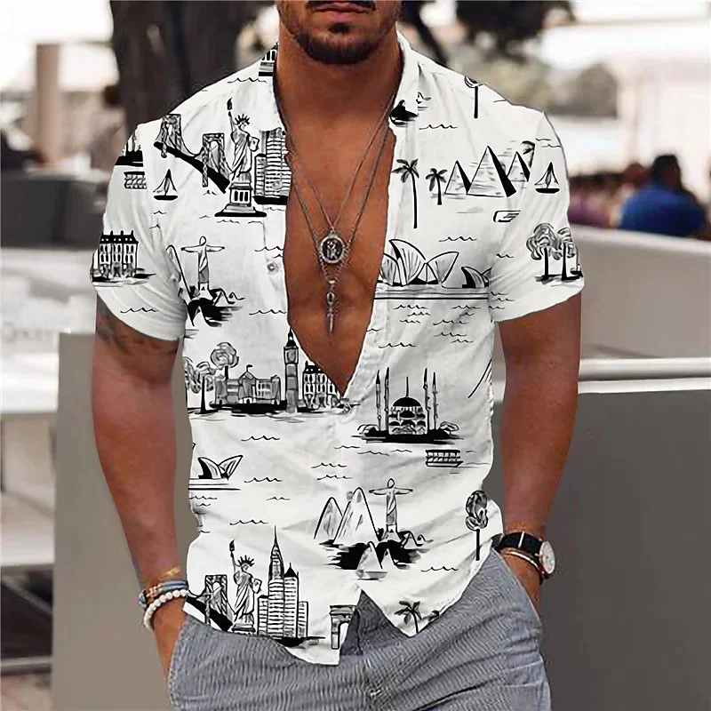 2022 Cotton Coconut Tree Beach Vacation Party Men's Shirt Summer Shirts Men's Hawaiian Shirt Casual Fashion Street Short Sleeves