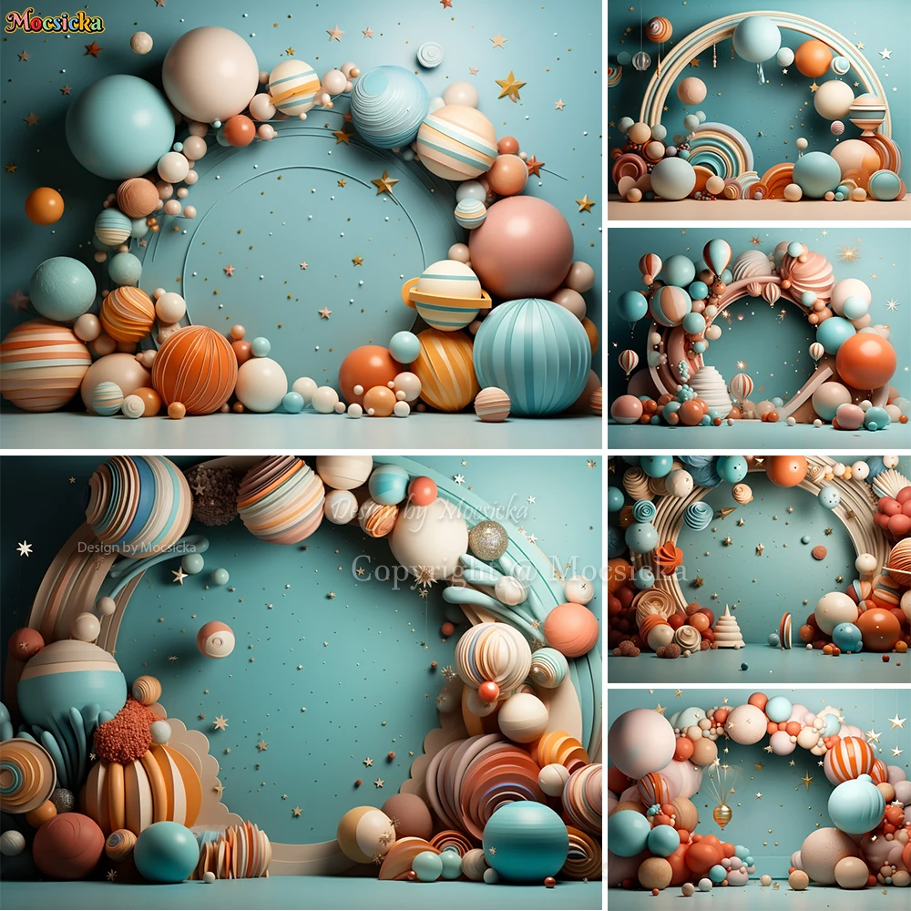 Фон для фотосъемки детей с изображением торта на день рождения с изображением астронавта воздушного шара планеты Декор Вселенная фон для фотосъемки мальчика девочки малыша