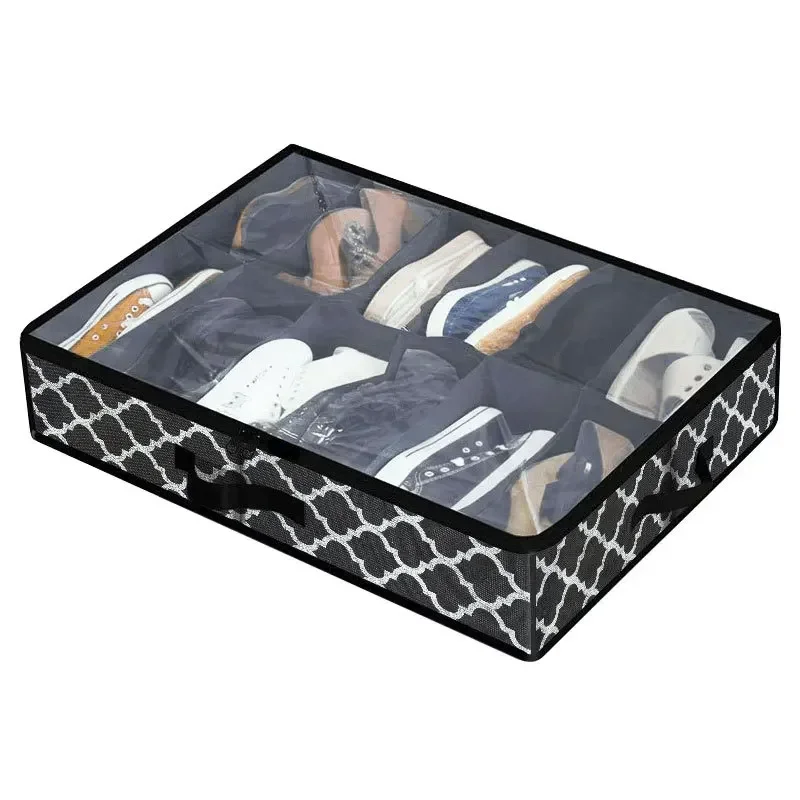 Bedroom Bed Bottom Shoebox Storage Box Foldable Shoes Dustproof and Moisture-proof Organization with Lid Visual Storage Box