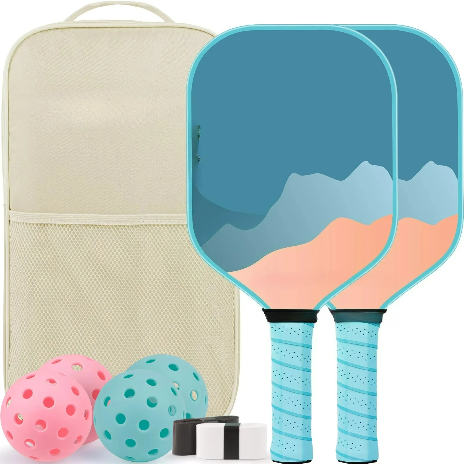 Custom High Quality 13mm Fiberglass Honeycomb Core Pickleball Paddle Set 2 Paddles 4 Balls 1 Bag for Entertainment