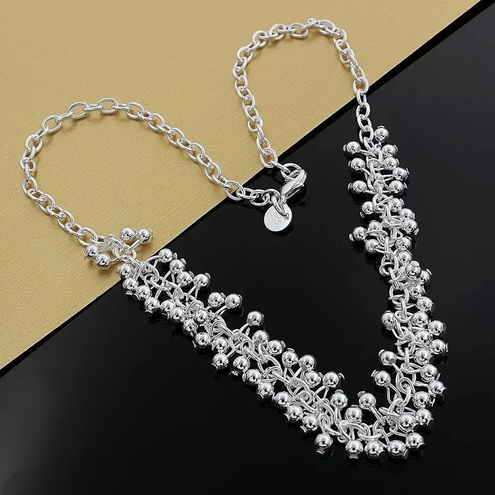 

925 Sterling Silver Delicate Beaded Necklace, Fashionable Jewelry for Men and Women, Engagement and Wedding Accessories