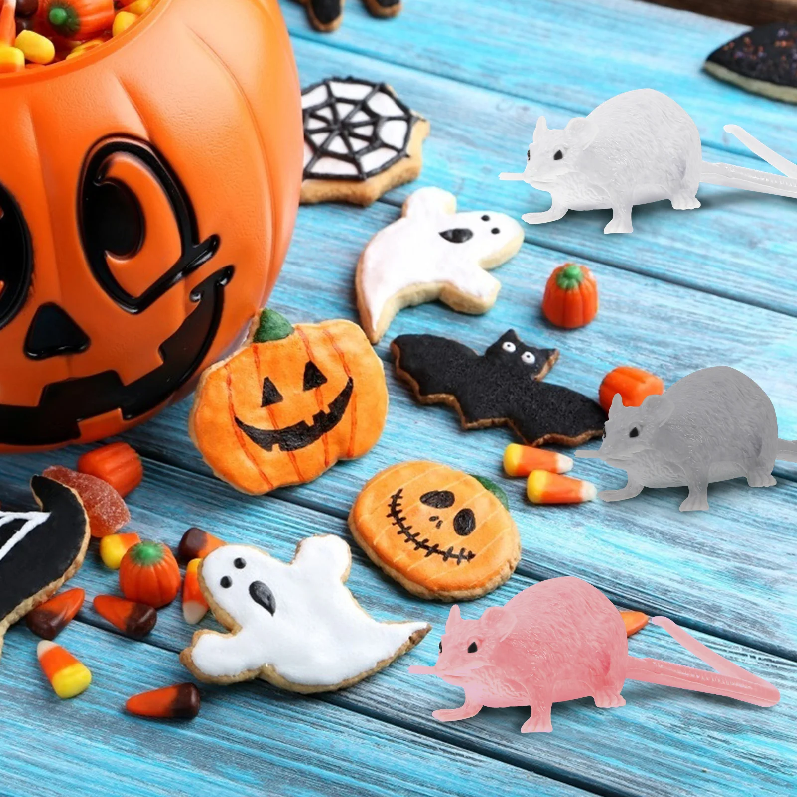 

16 pcs Simulation Mouse Toy Black White 4 Grey 4 Pink Educational Safe Decorative Props Halloween Rats Figurines