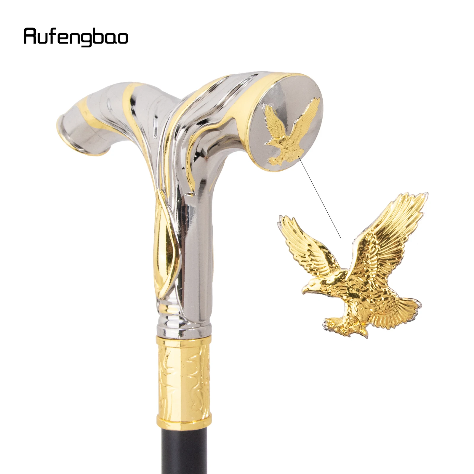 Golden White Flowing Lines eagle Luxury Fashion Cosplay Stick Party Decorative Cane Knob Stick 92cm  Performance Stage Cane view 3