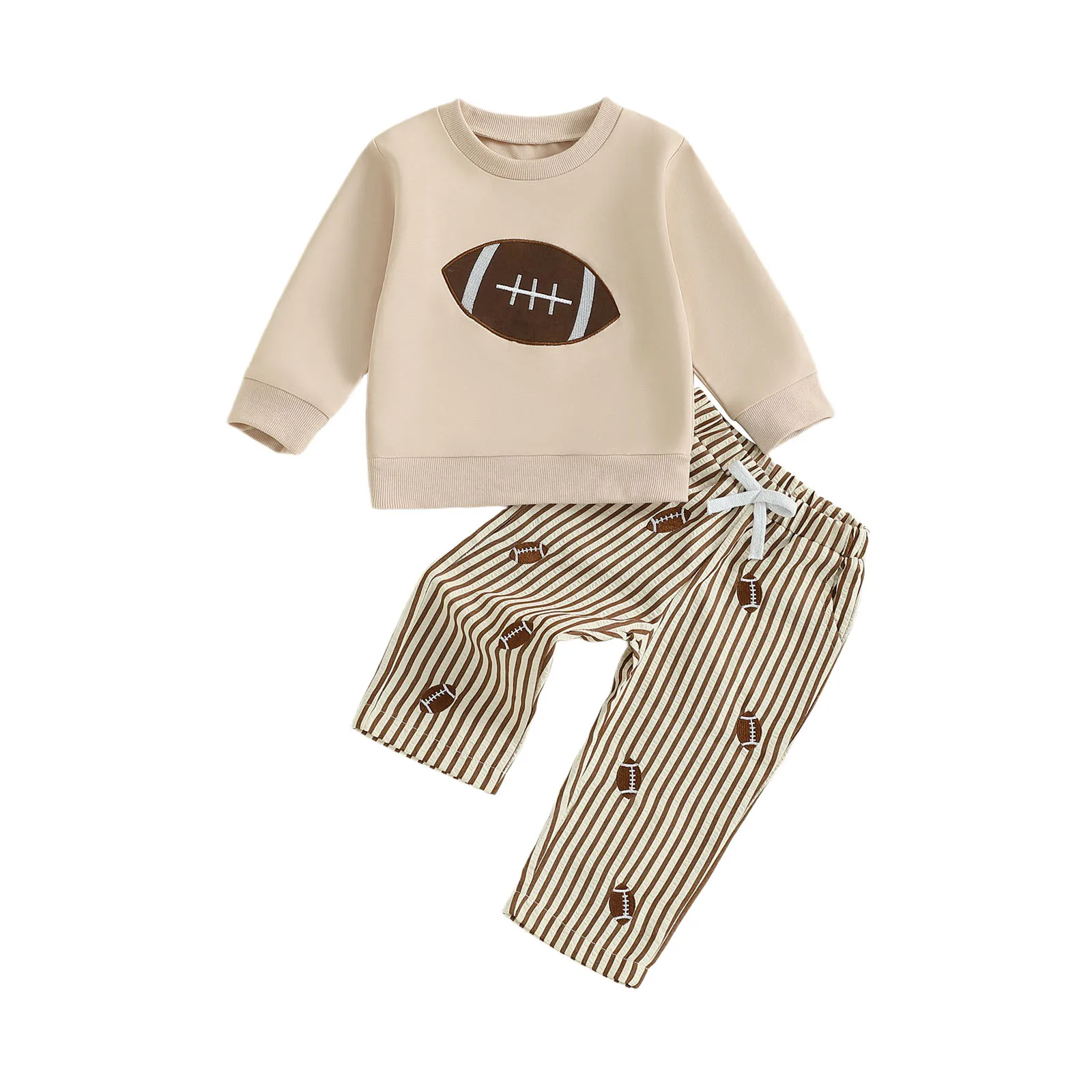 

Комплект из 2 предметов для мальчиков. Стильная толстовка для регби с длинными рукавами и вышивкой. Штаны в полоску в тон для осенней моды.