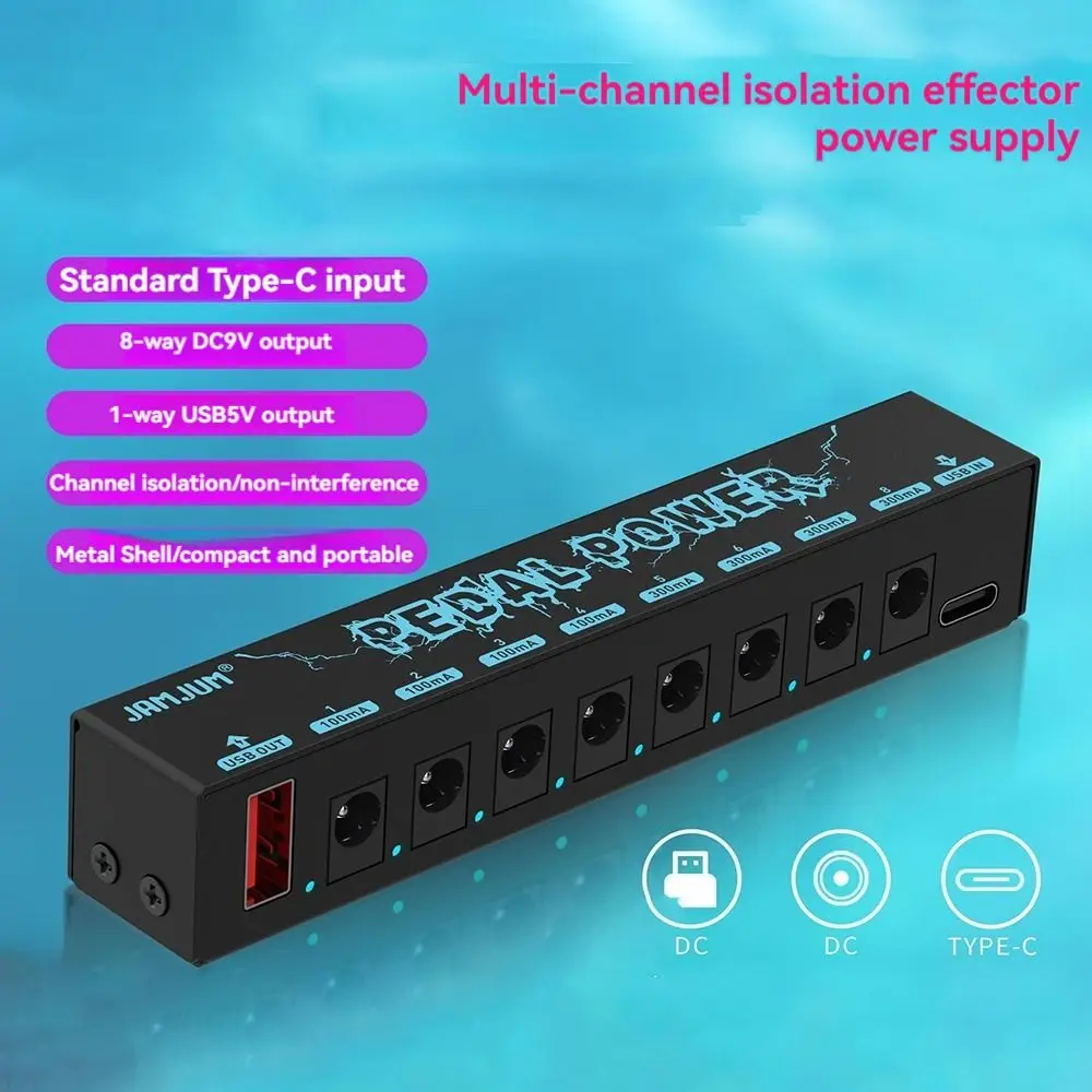 8 Isolated Guitar Effector Power Supply DC 9V 100mah or 300mah Synchronous Output Adapter USB IN Pure Low Noise