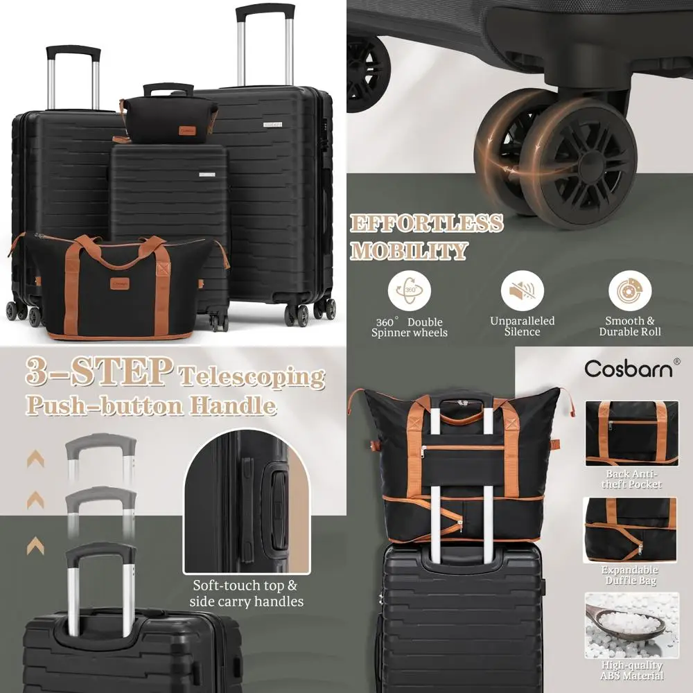 

5-piece wheeled suitcase set with abs hard shell and spinner wheels for durable travel luggage