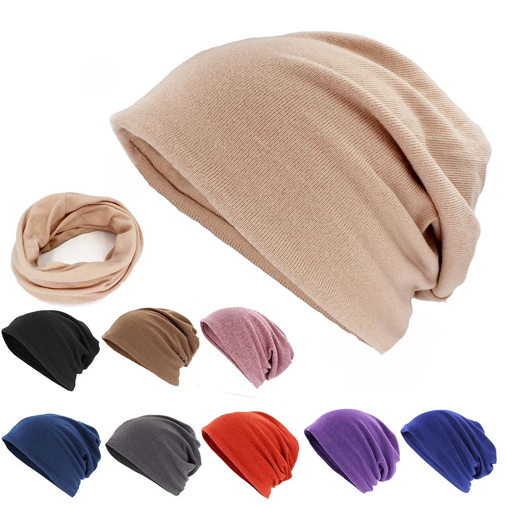 Dual-use Skullies Beanies Men Women Baggy Soft Autumn Spring Chemo Warm Hats Ladies Thin Girl Scarf Loss Alopecia Feminino HT227