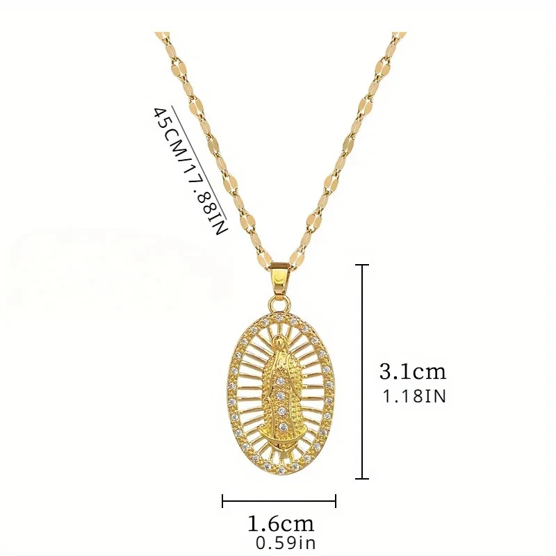 18K Real Gold Electroplated Fashion Elegant Virgin Mary Pendant Necklace Gives Women